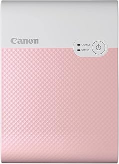Canon SELPHY Square QX10 Portable Photo Printer, Wi-Fi Connectivity, USB Charging, Dye Sublimation Printing, 100 Year Print Life, Square Photo Paper, SELPHY Photo Layout App INTL Model (Pink)