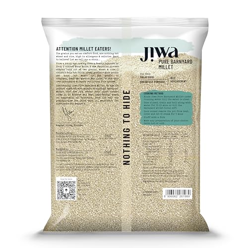 Image of Jiwa Pure Barnyard Millet | 1 Kg | Unpolished | Cooks In 15 Minutes | Positive Millet | Sanva /Udalu /Bhagar /Kuthiraivally Seeds | Upwas, Farali, Vrat | Ancient Grain | Low GI | Gluten Free