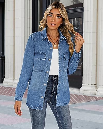 luvamia Jean Jackets for Women 2025 Fall Fashion Oversized Button Down Denim Jacket Western Shacket Jacket with Pockets3