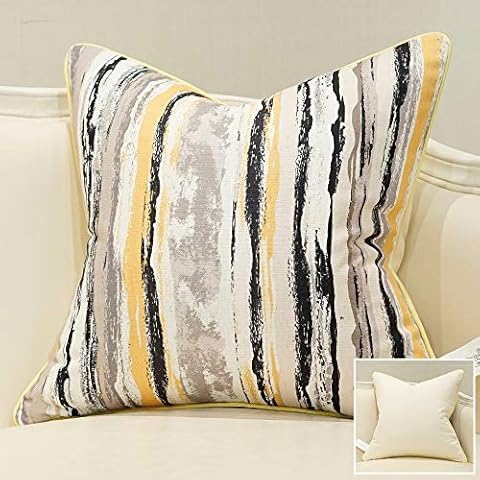 Avigers Square Cushion Covers High Precision Jacquard Modern Yellow White Black Gray Striped Patchwork Throw Pillow Case Shell for Couch Sofa Home Decoration 20 X 20 Inches Cover
