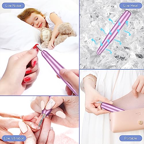Nagelfräser, Elektrische nagelfräser Maniküre Set, 20000 U/Min Verstellbare Geschwindigkei Schleifpolierer für gelnägel, Fräser für Gelnägel, Nagelhaut Shellac Acrylgel, Sicher für Anfänger
