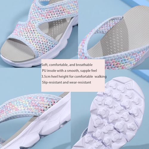 Tokouk Slides for Women's Knitted Orthopedic Platform Sandals Comfortable Fabric Kint Slip On Wedge Lightweight Walking Sandals with Arch Support Lightweight Athletic Soft Cushion Footbed3