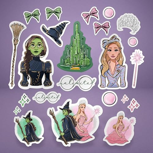 Wicked Stickers 23-Piece Waterproof Vinyl Decal Pack with Iconic Characters & Magic-Inspired Designs Broadway Fan Gift for Laptops Water Bottles Scrapbooks & More