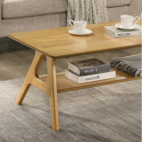 Roundhill Furniture Arona Mid-Century Modern Wood Shelf Coffee Table, Natural Oak Finish by Roundhill Furniture - Image 5
