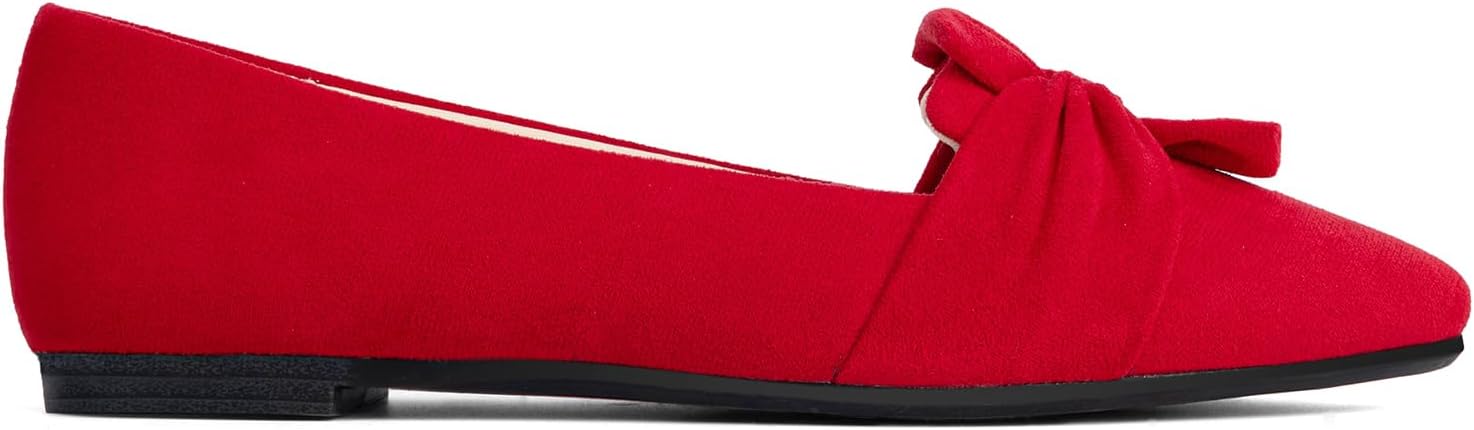 MUSSHOE Women's Pointed-Toe Ballet Flat:Bowknot Dressy Flats Comfortable Memory Foam Shoes - Wedding Party Business Work Office Red Suede 42 - Image 4