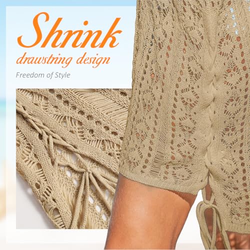 Image of SANNIDHI Crochet Cover Up for Women Loose Fit Beach Cover Up Stylish Boho V Neck Hollow Summer Top Coverup - Fits for Weight 50-70kg and Height 160-178cm