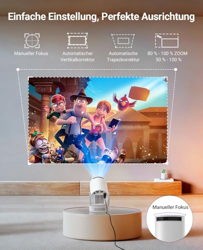 Image of Mini Projector, 4K Support HY300 Ultra Projector with Wifi6 and Bluetooth, 5w Soundbase Speaker, Auto Vertical Keystone 210Rotatable Portable Proyector for Home Bedroom Outdoor