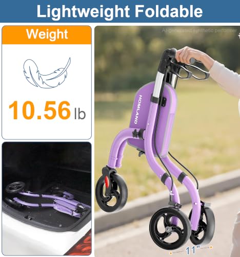 Image of HOMLAND Foldable 3 Wheel Walkers for Seniors, Lightweight Aluminum Frame