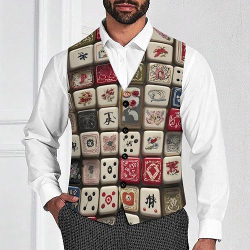Funny Mahjong Men's Suit Vest Slim Fit Business Dress Party Pattern Waistcoat Vest Top2