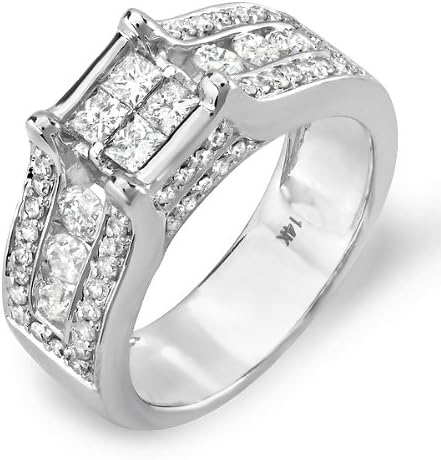 Dazzlingrock Collection 1.35 Ctw Invisible Set Princess & Round Natural Diamond Women Bridal Engagement Ring, 14K White Real Solid Gold