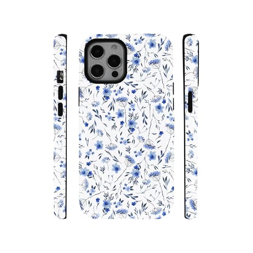 qizjio Cute Floral Phone Case for iPhone 12 Pro Max, Aesthetic Blue Flower Cover for Teen Girls Women Kids