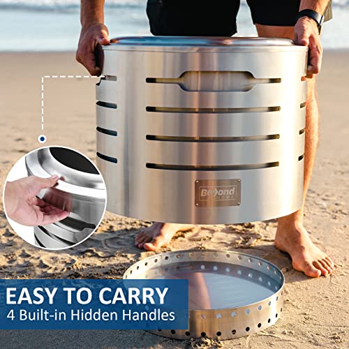Beyondhome 27 Inches Smokeless Large Fire Pit, Stainless Steel Fire Pit Wood Burning With Ash Pan, Bonfire Stand, 10 Second Setup, Instant Camping Stove Suitable For Outdoor #TOP5