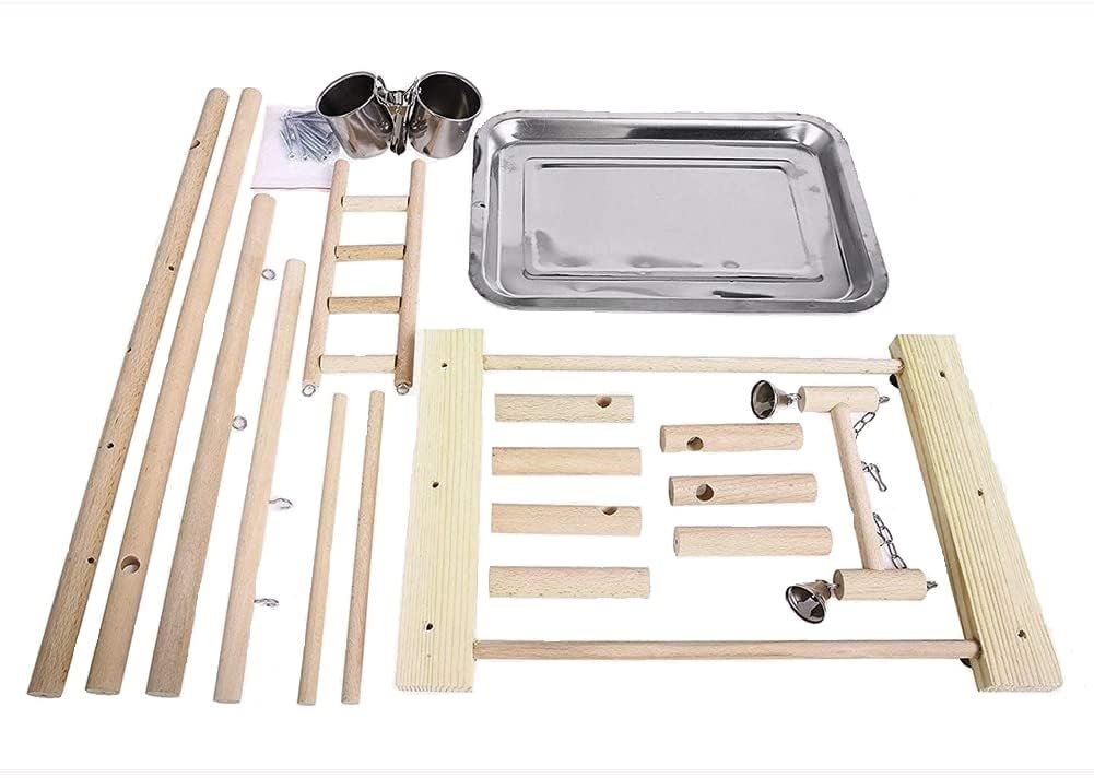 Supporto per pappagalli, parco giochi per uccelli, in legno, con scaletta con giocattoli, per piccoli parrocchetti, calopsitte, conuri, fringuelli, pappagallini