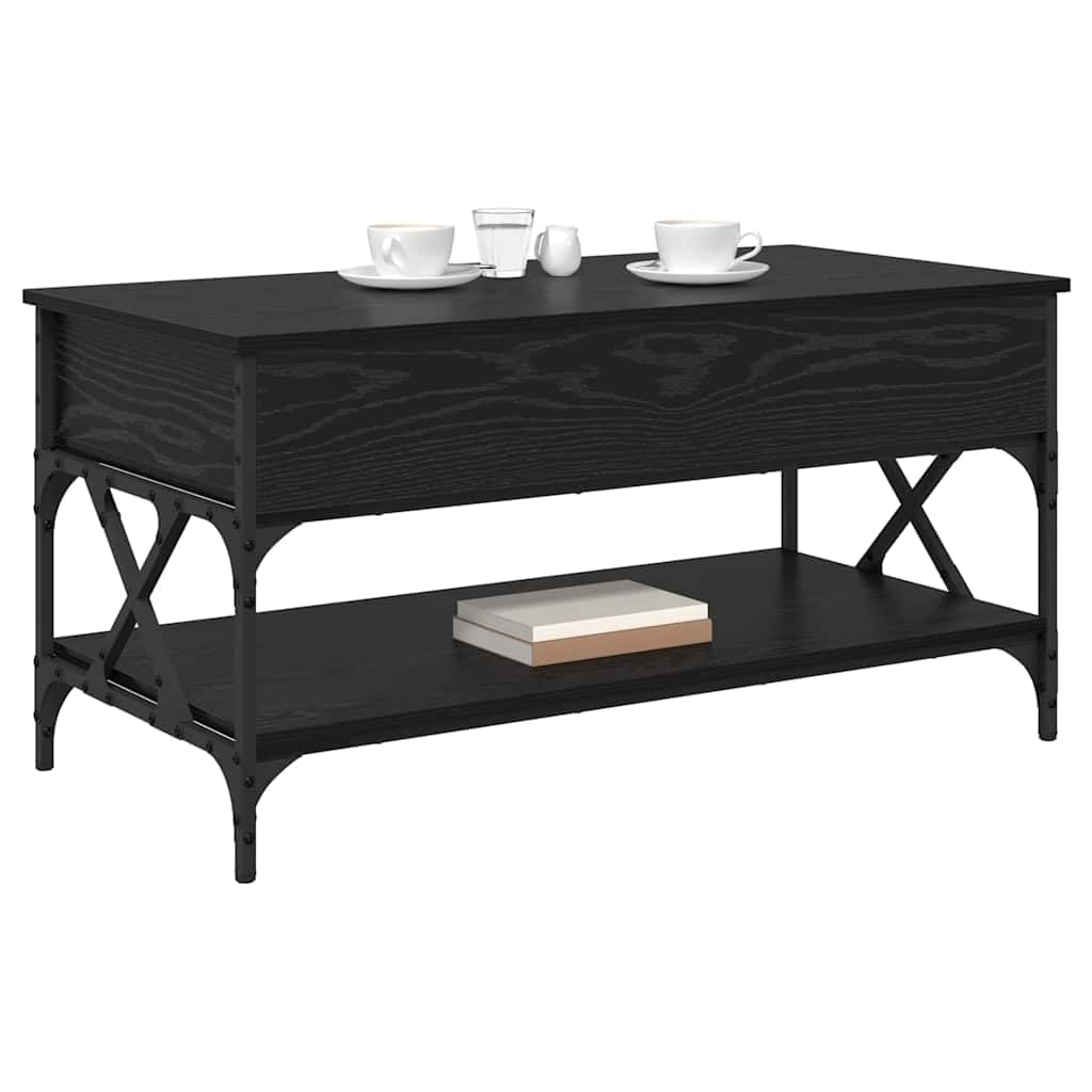 Mesa de centro negra de 100 x 50 x 50 cm, aspecto de roble, plegable, con estante, soporta 60 kg, diseño moderno para salón, oficina, balcón y habitación de invitados