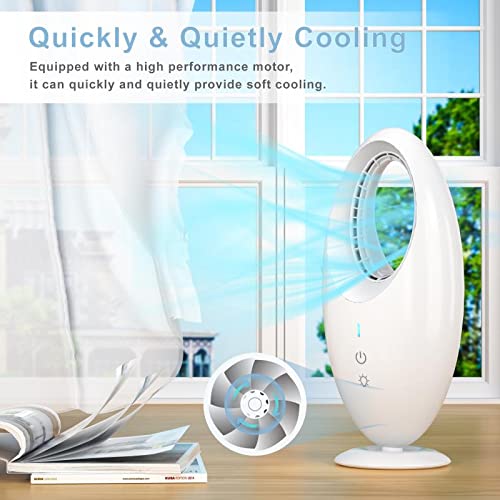 Desk Fan, Bladeless Fan Small Table Fan With Gradient Led Light, 4000Mah 12 Inch Quiet Portable Personal Fan With Touch Control For Bedroom Office Desktop Dorm #TOP5