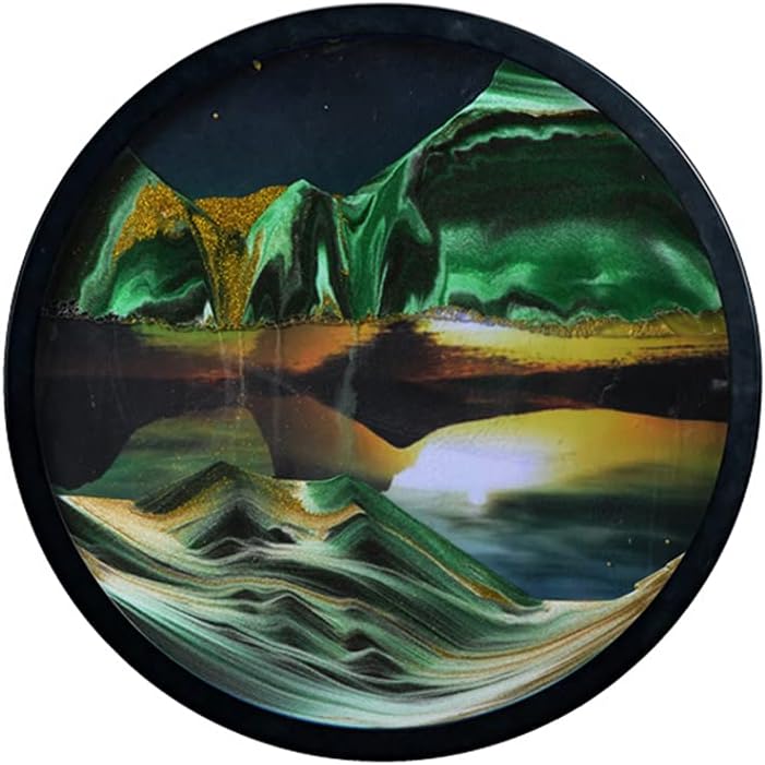 KRIDDR 3D Dynamic Sand Art Round Glass 3D Deep Sea Moving Sandscape Moving Sand Art Picture Display Flowing Sand Frame Relaxing Desktop Home Office Work Decor
