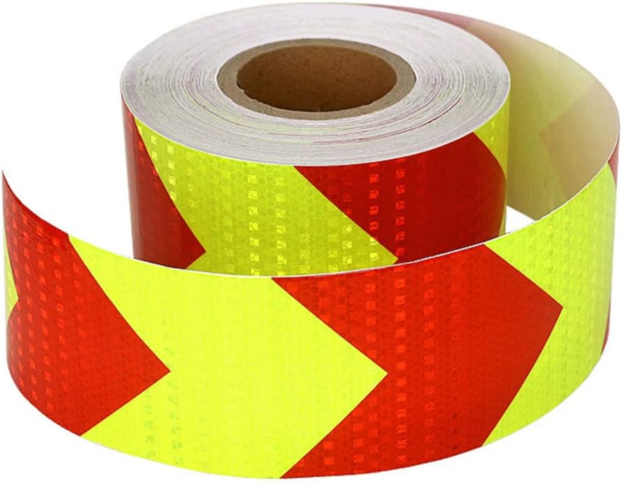 Reflective Tape, Adhesive Warning Tape, 3 Meters*10 CM Reflective Warnig Tape Marking Tape Self-Adhesive Arrow Car Sticker Works Great for Trucks Trailers(Red+Yellow a)