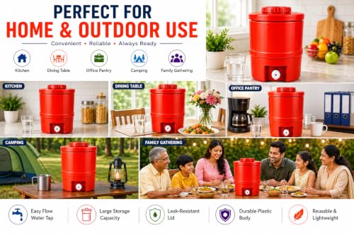 Image of Plastic Water Jug | Food Grade | Insulated Water jug Cool Chilled Water Camper jar (Red, 15 litres)