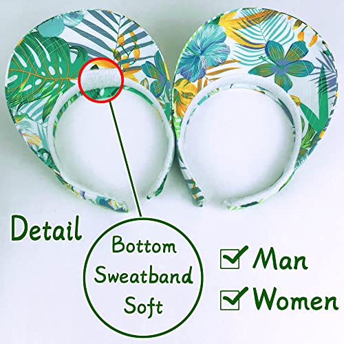 Kejea 2 Pack Sports Visor Hat Floral Patterns Adjustable Wide Brim Visors Hawaiian Tropical Outdoor Women Men Cap (Flower-Green) #TOP2