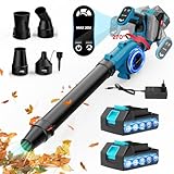 Soplador de Hojas 21V con Batería de 2 Piezas 3000mAh, Soplador de Batería 240 Km/h con 4 Boquillas de Soplado, 17000RPM Control de 3 Velocidades Soplador de Hojas con Batería y Cargador para Jardín