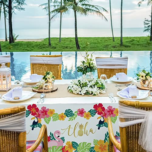 Tropical Luau Party Supplies Flamingo Party Disposable Tablecloth Plastic Waterproof Table Cover For Hawaiian Beach Party Decorations, 3 Pack 54X108Inch #TOP3