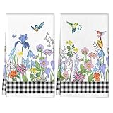 2 Pcs Spring Summer Hummingbird Kitchen Dish Towels, Tulip Flowers Butterfly Tea Towels Dishcloths,