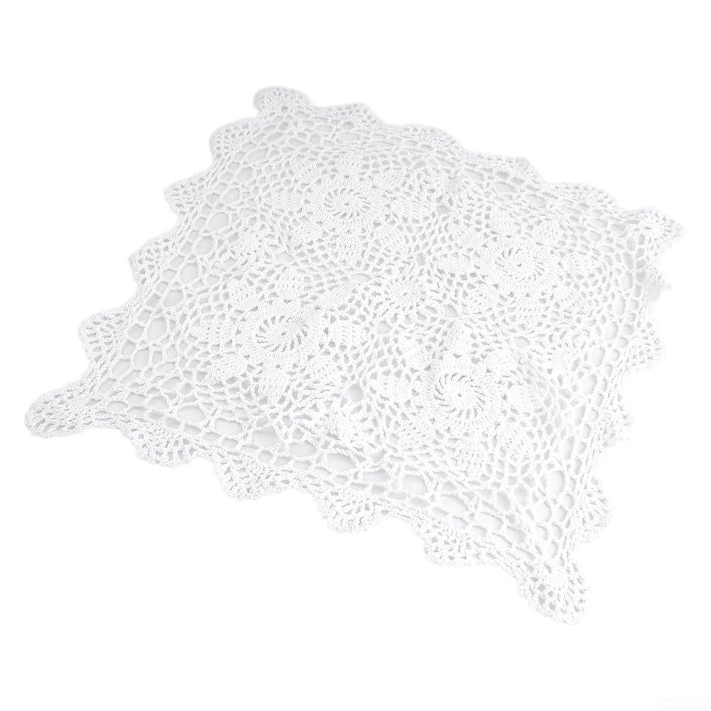 HEBEOT Square Vintage Tablecloth Cotton, Lace - Crochet Floral Table Cloth Cover Hand Crochet Lace Table(40 * 40cm White)