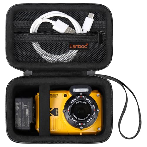 Canboc Étui de Transport pour Appareil Photo numérique Robuste et étanche Kodak pixpro wpz2, Sac Photo sous - Marin, Poche maillée, Convient pour câble USB, Noir