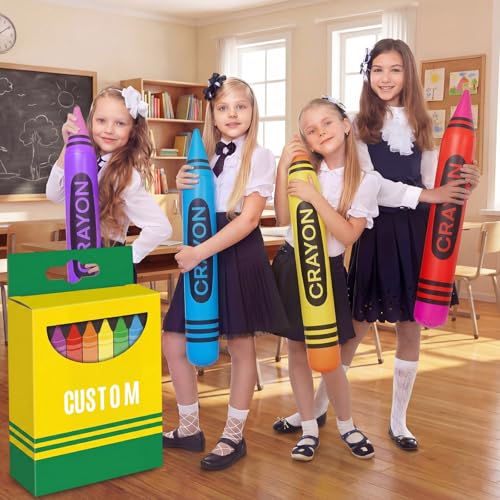 Glimin 10 Pcs Inflatable Crayons Balloons with Paper Box Number Alphabet Stickers Colorful 21.7 Inch Neon Blow up Crayon Welcome Back to School Party Decorations Classroom Birthday Photo Booth Props by Glimin - Image 5