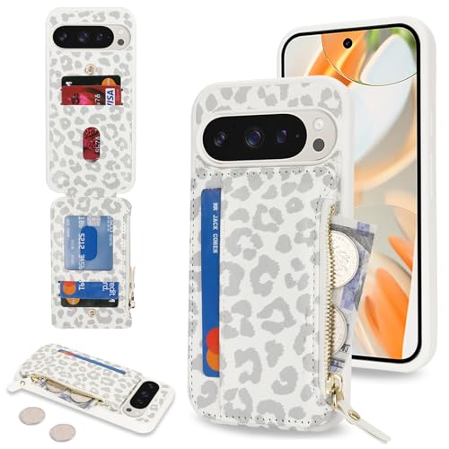 Image of Cavor for Google Pixel 9 Pro XL Case Wallet with Card Holder, Leopard White