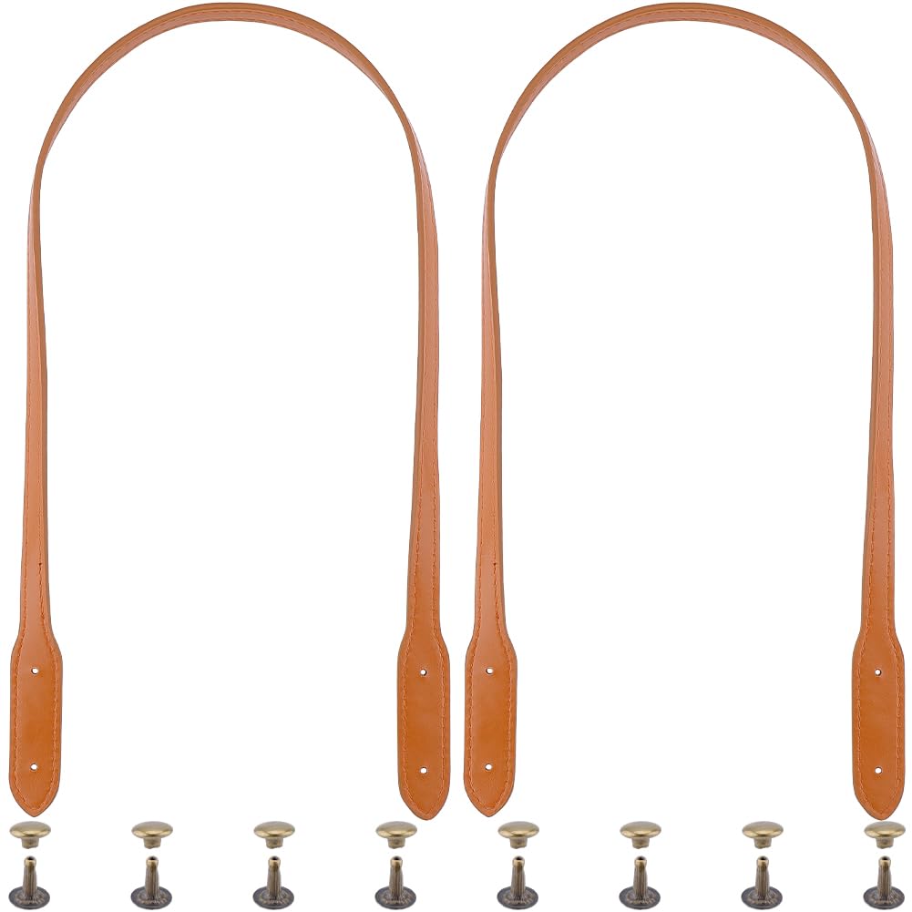Asas de Bolso de Cuero Sintético de 2cm de Largo, Correas de Repuesto para Bolso de Hombro de Cuero Marrón, Correas para Coser En Las Axilas con Remaches para Manualidades de Bricolaje