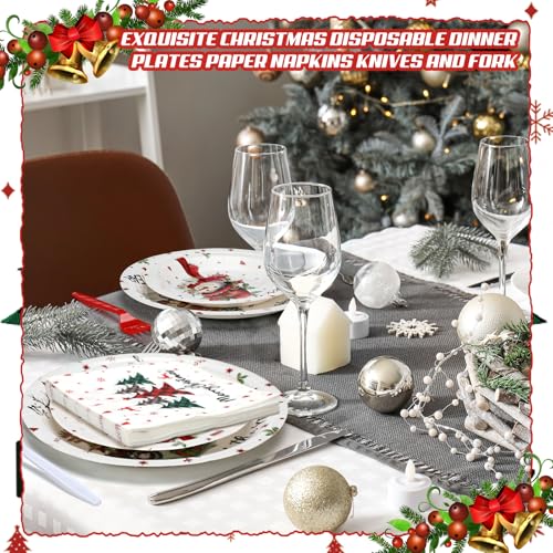 Umigy 96 Pcs Christmas Paper Plates and Napkins Set Let Is Snow Snowman Disposable Paper Plates Napkins Forks White Round Disposable Dinner Tableware for Xmas Party Supplies Table Decor, Serve 24 – Image 6