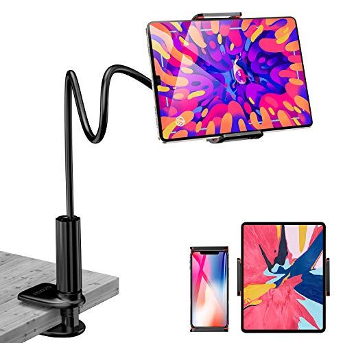 タブレット スタンド フレキシブルアームスタンド 360度角度調整 らせん式 ベッド寝ながら用 ipad スタンド 高さ調整でき 伸縮クランプ式 スマホスタンド 土台強化 滑り止め 安定性抜群 卓上スマホホルダー タブレットスタンド 4〜10.6インチ iphone/ipad/ipad mini/ipad Pro/Nintendo Switch/Huawei/Xperia/Galaxy/SONY/Kindle等多機種対応 専用箱付き (BLACK)
