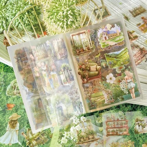 Image of Jaravik Seasons Theme Vintage Aesthetic Sticker Book - 20 Sheets Seasonal Scrapbook Stickers | | Cottagecore Planner & DIY Craft Supplies Scrapbooking Stickers (Spring)