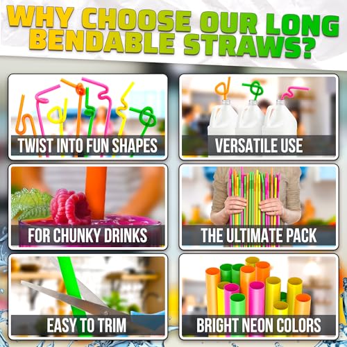 200Pcs Extra Long Straws Disposable - Long Disposable Straws Drinking Plastic Straws Disposable Straws Flexible Cocktail Straws - Drinking Straws Plastic Disposable Smoothie Straws Long Bendy Straws