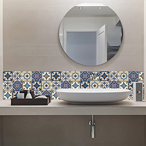 30 Pcs Mandala Style Tile Sticker, 4X4 Inch(10X10Cm) Traditional Diy Murals, Tile Waterproof Oil Proof Removable Decals For Bathroom & Kitchen Backsplash Oil Proof Wall Stickers(Blue) #TOP3