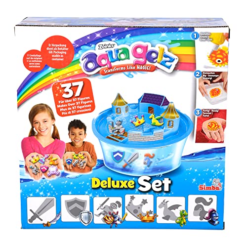 Simba 106322497026 Aqua Gelz Knights Castle DIY DIY Figuras 3D, juego manual, 8 botellas de gel, cuenco como palacio, 6 moldes, 5 aditivos de agua, calcomanías, diversión creativa durante 8 años