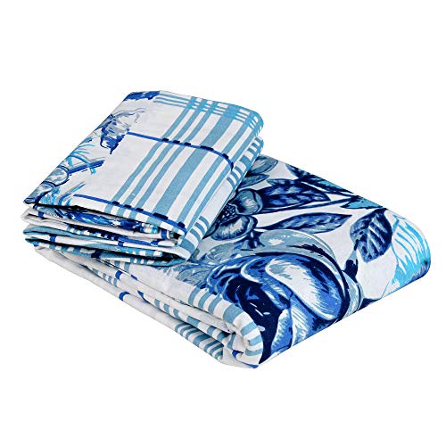 Image of Story@Home Magic Cotton Bedsheet for Double Bed with 2 Pillow Covers, Blue Floral