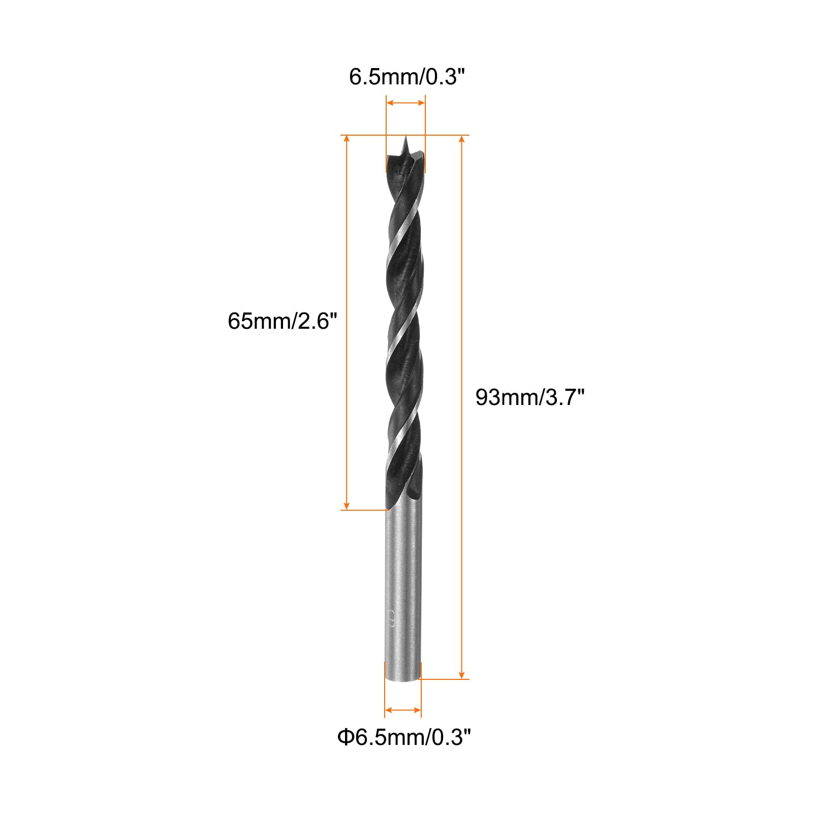 QUARKZMAN 2pz Punte Trapano Brad Point 6,5mm(16/64") Dia Dritto Acciaio Tondo Shank Trapano Metrico Brad Point 2,6" Profondità Foratura Trapano a Spirale per Legno Carpenteria Plastica Gomma