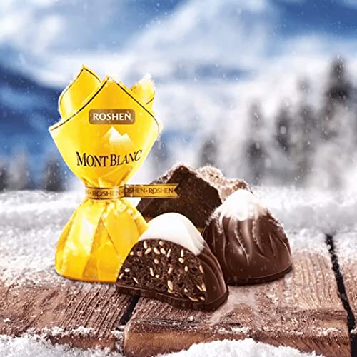 Roshen Mont Blanc Yellow With Sesame And White Chocolate, Kosher And Halal, Delicious, Flavorful Sweets Bulk Gourmet Candy 2.204Lb/1Kg #TOP1