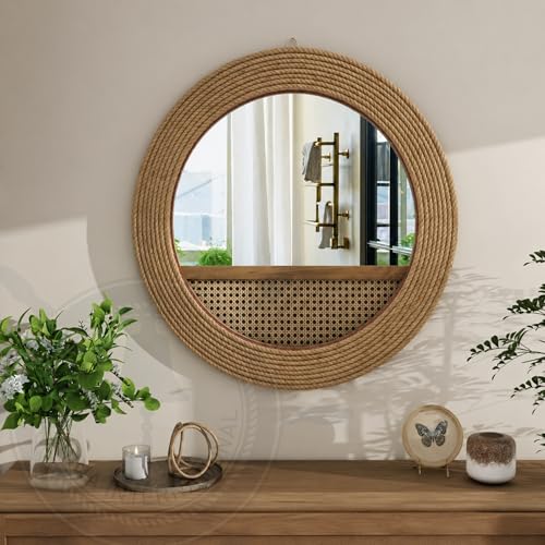 Image of Nagina International Hand Crafted Nautical Premium Wall Decor Rope Accentuated Mirror | Maritime Sailor's Decor Gifts & Collectibles (24 Inches)