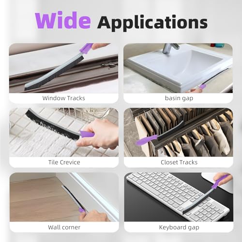 Image of FOOGWEE Hard Bristle Crevice Cleaning Brush - Cleaning Supplies - Grout Cleaning Brushes for Household Use - Crevice Cleaning Tool for Bathroom, Home and Kitchen (3, Purple)