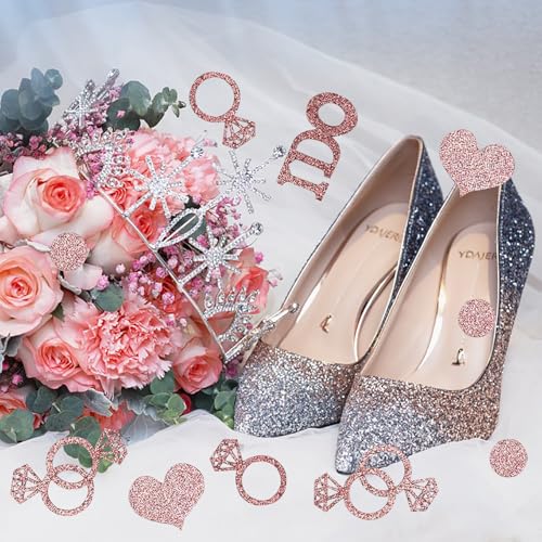 Image of Rose Wedding Table Confetti, Bridal Shower Decorations Bride to Be Confetti Glittering Diamond Ring I Do Engagement Party Table Scatter, 100pcs (Pack of 2)