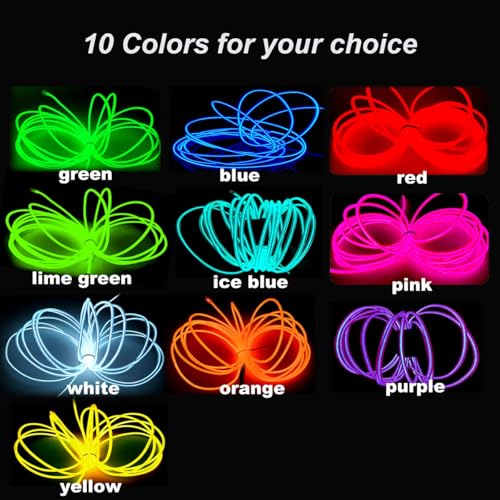 Image of MaxLax EL Wire Blue, 2M Portable Battery Pack Neon Light Strip 360 Cuttable Glowing Rope Lights for Parties, Halloween, DIY Decoration