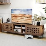 Giantex Mid Century Modern TV Stand for 60-80 Inch TV, Large Entertainment Center w/Storage Cabinet, Basket Weave Wooden Door & Open Compartment, Wood Media Console Table for Living Room Bedroom