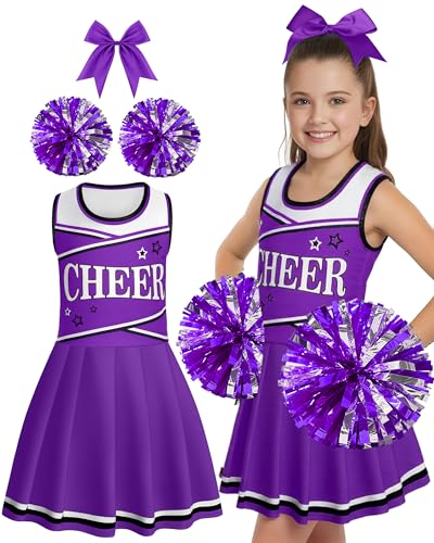 JenPen Cheerleader Costume Set Cheerleading Outfit Cheer Uniform Dress Cosplay for Halloween Party Gifts 3-9 Years(3-5 Years,Purple)