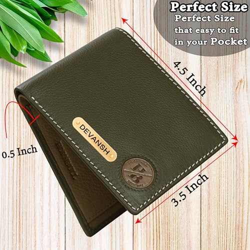 Image of HORNBULL Men's Personalized Wallet I Customized Slim Stylish Leather Purse with Name I Unique Birthday Gift for Men Boy Love Husband (Oliv /MUD)