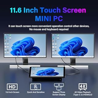 HEIGAOLAPC Computer Mini PC Mini Desktop PC Win 11 N5095, 8GB RAM, 128GB eMMC, Touchscreen PC-mini da 11,6 Pollici, 4K Doppia Uscita Display HDMI 2,0 Type-C3.1, WiFi5.0, BT5,0, Doppio RS232