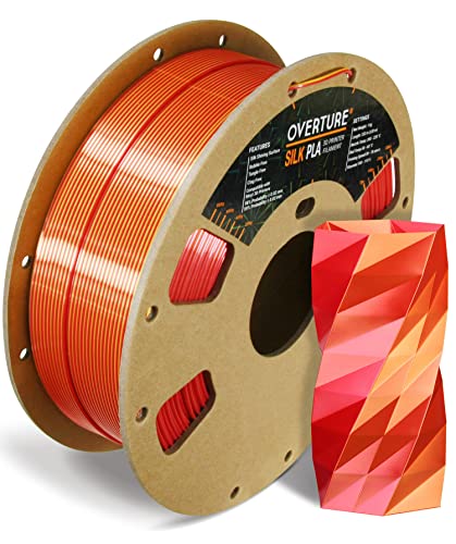 Overture Silk Pla 1.75Mm Dual Color Filament, Clog-Free Shiny 3D Printer Filament, 1Kg Spool(2.2Lbs), Dimensional Accuracy +/- 0.03 Mm, Fit Most Fdm Printer(Silk Red-Gold) #TOP20