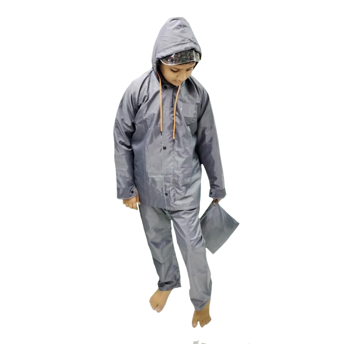 D8211K Rain Coat for Chindren's, Waterproof Raincoat for Kids with Pant Set, Rain Coat for Children with Bag (Grey, 8 Years - 9 Years) 2
